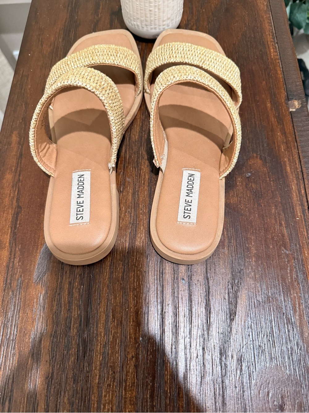 Steve Madden Woven Raffia Double Strap Slide Sandals Tan Size 8 - Picture 5 of 6